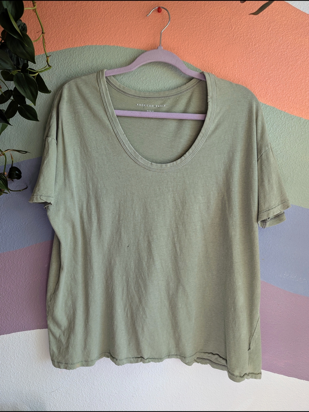 American Eagle Outfitters Women's Light Green Scoop Neck Tee
